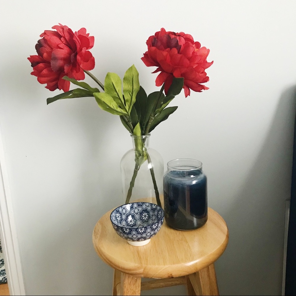 Red artificial flowers